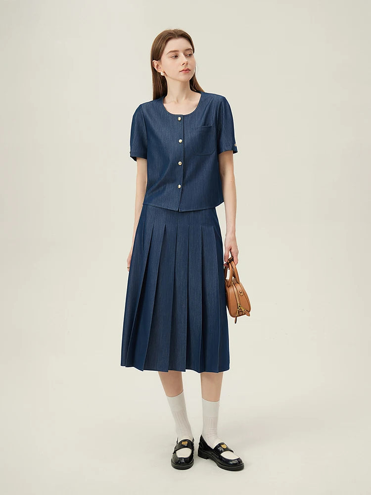 Women's Pleated Midi Skirt – Elegant Office Style