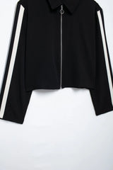 2024 New Women Casual Black Trousers Suits Sports Short Jacket + Female Vinatge Black White Patchwork Baggy Pants Street
