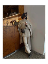 Hirsionsan Soft Elegant Vintage Women Suits 3 Pieces Female Sets O Neck Sweater & Wild Leg Pants with Scarf Knitted TrackSuit