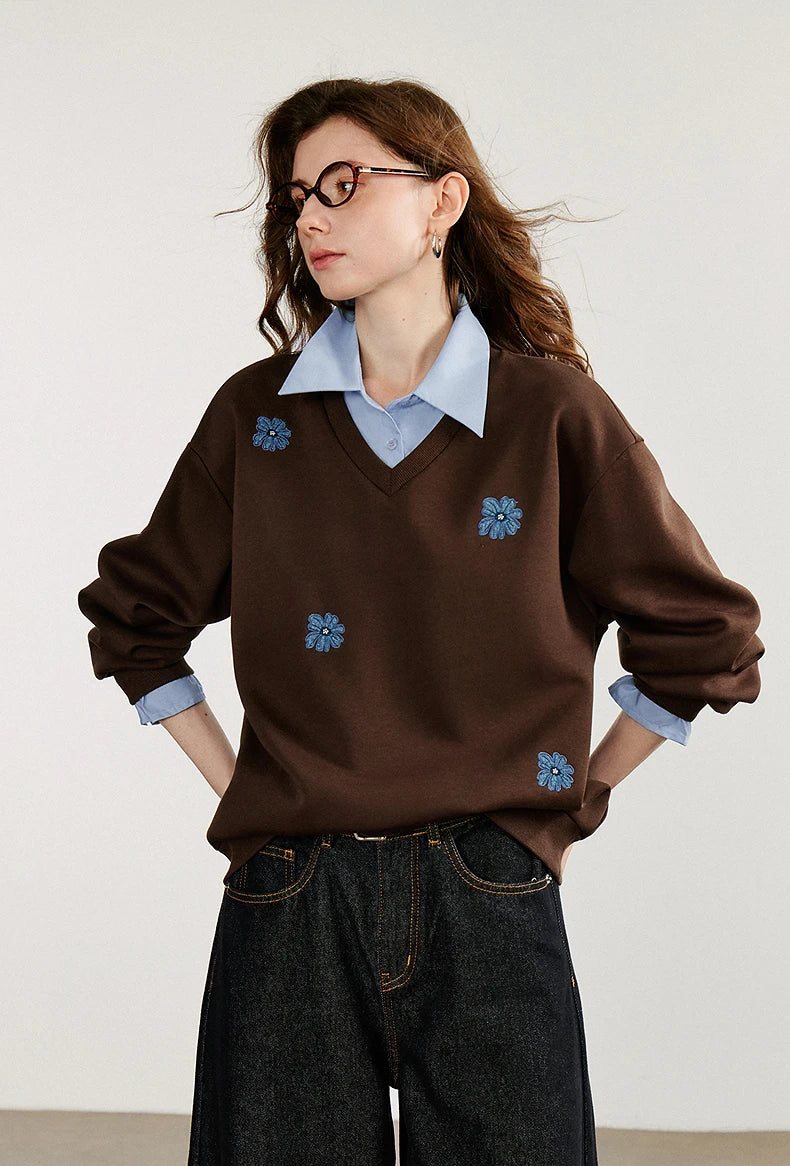 Women's Floral Embroidered Layered-Look Sweatshirt