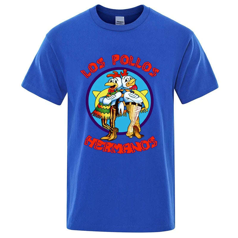 Summer Men's High Quality LOS POLLOS Hermanos Funny Printed T-Shirt Casual Cotton Breathable Tshirt Chicken Brothers Tees Top