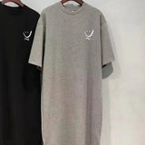 2025 Plus Size Summer Women's Smiley Side-Slit T-Shirt - Casual Loose Fit Dress