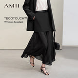 Amii Women's Skirt 2026 Autumn New Elegant Patchwork Chiffon Long Skirt Solid Color Straight Versatile Woman Clothes 12641047