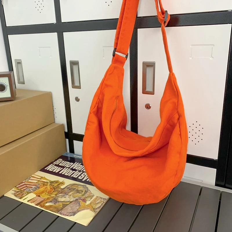 Solid Color Canvas Female Crossbody Bags For Women Large Capacity Shopping Messenger Bag Student Shoulder Bag Unisex School Bag