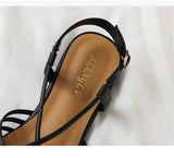 Women's Narrow Band Roman Flat Sandals — Buckle Strap Gladiator Beach Shoes