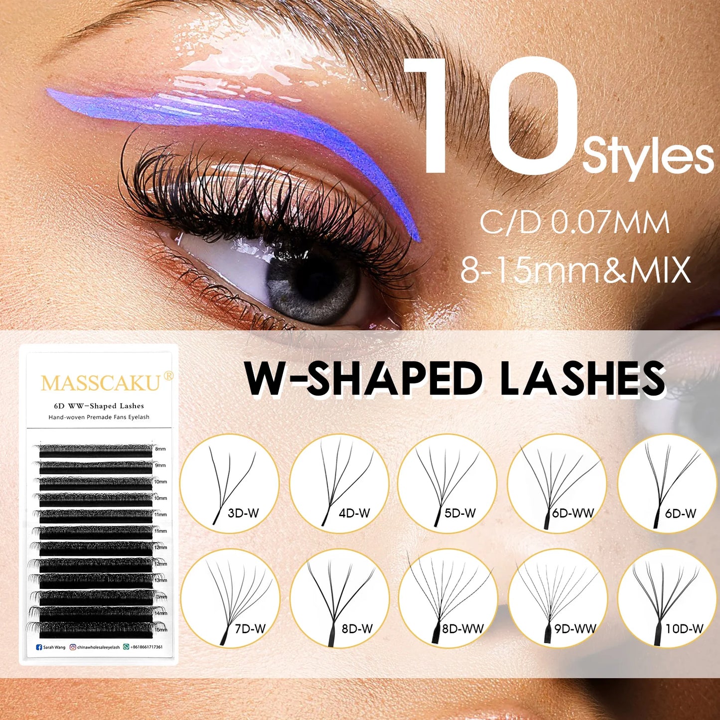 MASSCAKU 10cases/lot Lashes 8D W Shape Volume 12Rows Eyelash Extensions Volume Premade Fans Eyelash Super Soft Full Dense Lashes