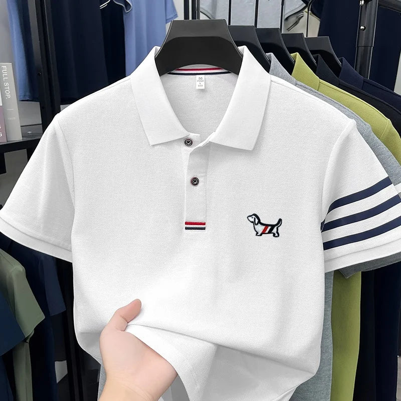 Men's Striped Polo Shirt – Embroidered Elegance