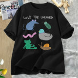 Love The Unloved Men Women T Shirt Funny Animal Pigeon Rat Frog T-shirt Loose Unisex Short Sleeve Tshirt Cotton Tees Streetwear