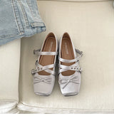 Butterfly Knot Ballet Flats – Elegant Square Toe Women's Flat Shoes