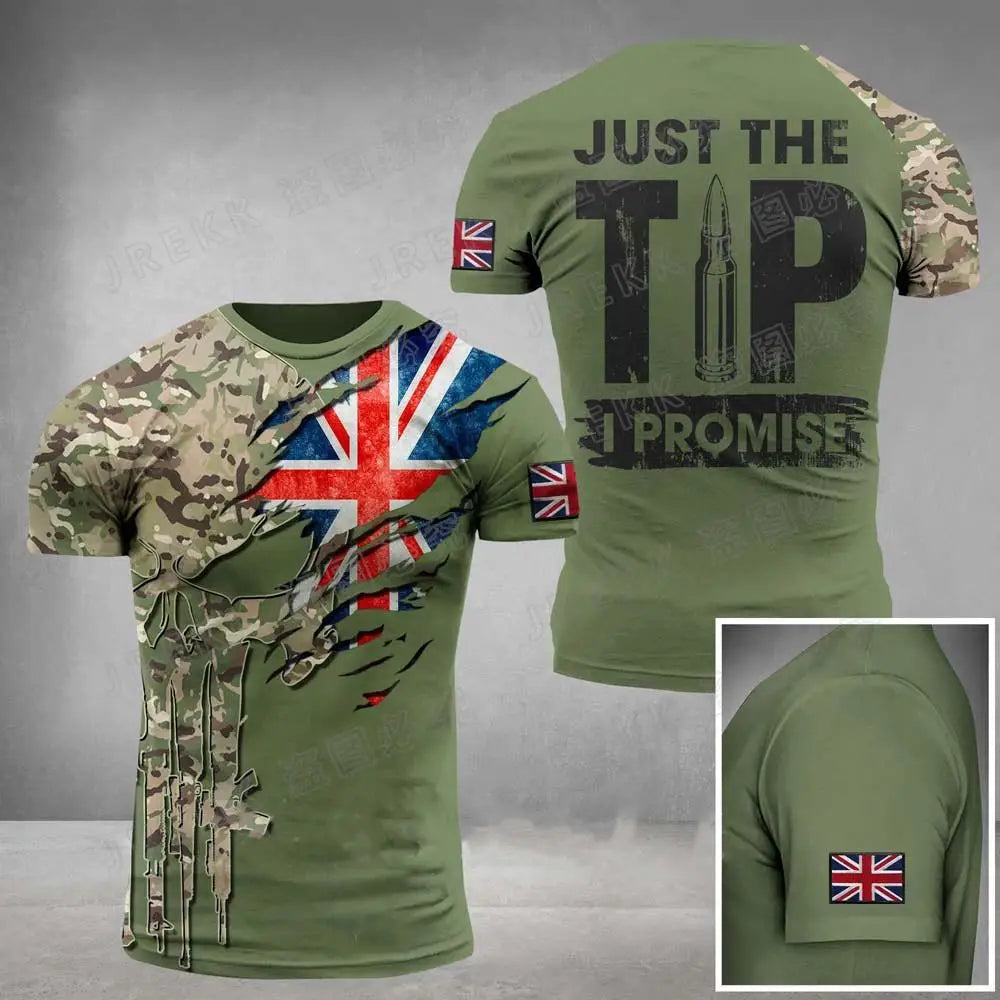Men's Army Veteran T-shirt British Soldier 3DPrinted Pattern Field Camouflage Shirt High Quality Tops 2025 Summer