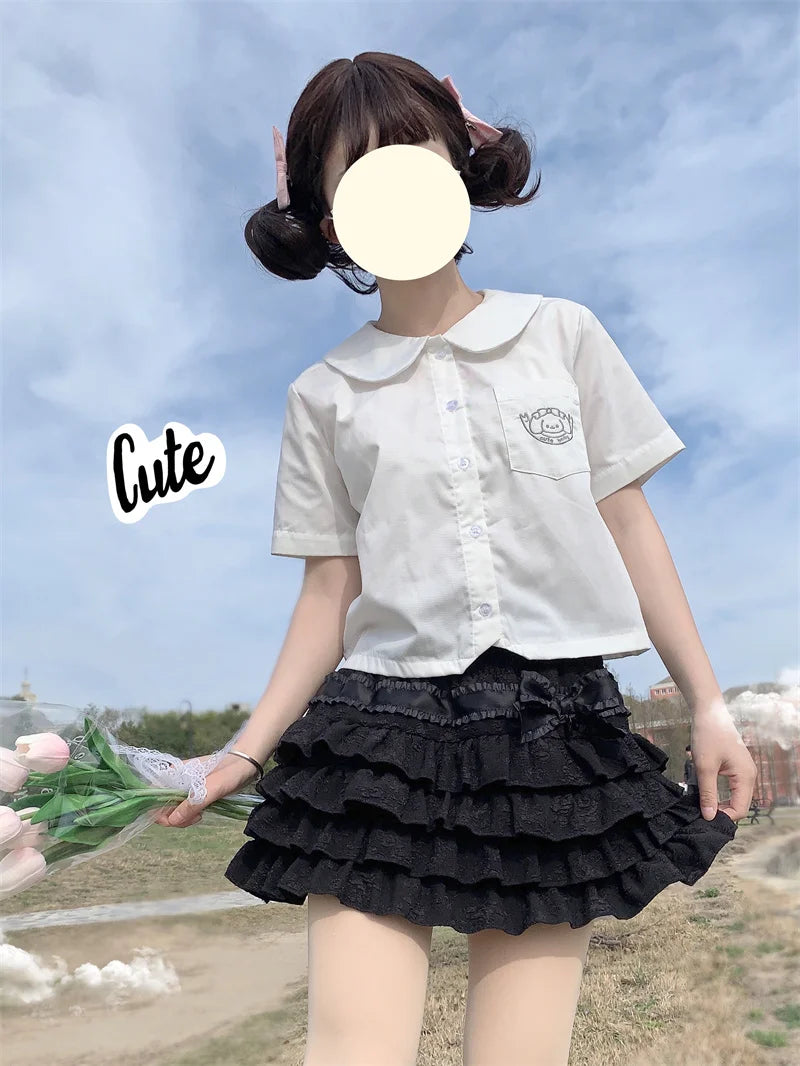 Kawaii Bow Mini Skirt – Ruffle Tiered A-Line
