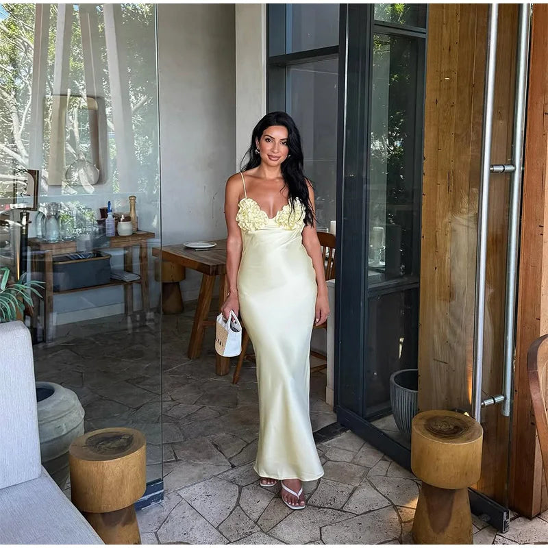 Women Fashion Solid Dress V-neck Ruffles Hem Short Sleeves Waist-cinching Draped Empire Dresses Summer Chic Elegant Summer Gown
