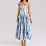 Floral Print Spaghetti Strap Midi Sundress - Elegant Boho Chic Summer Beach Dress