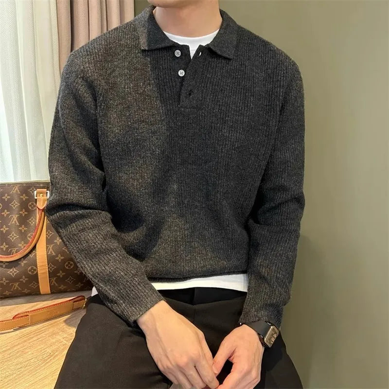 Men's Knit Polo Sweater – Long Sleeve Pullover