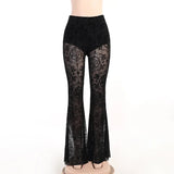 Women's High-Waist Mesh Lace Flare Pants