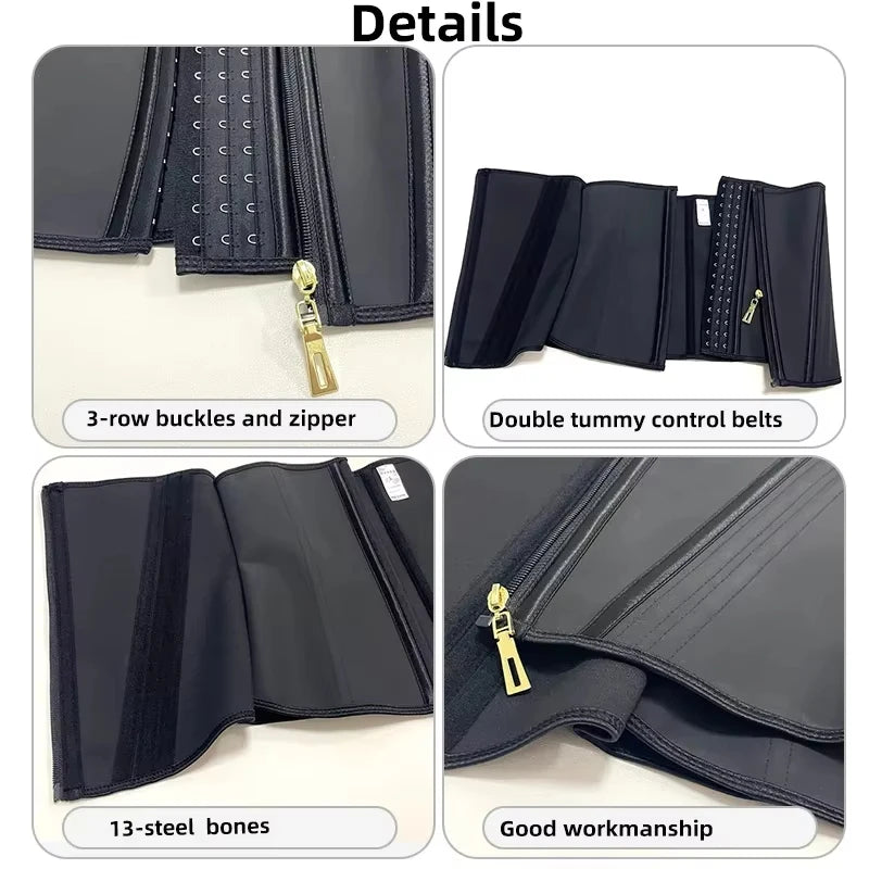 Premium Latex Waist Trainer Belt with Zipper – High Compression Body Shaper