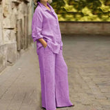 Fashion Cotton Linen Shirt Long Sleeved Women's Set Spring Autumn Loose Cotton  Linen Wide Leg Trousers Female Office 2piece Set