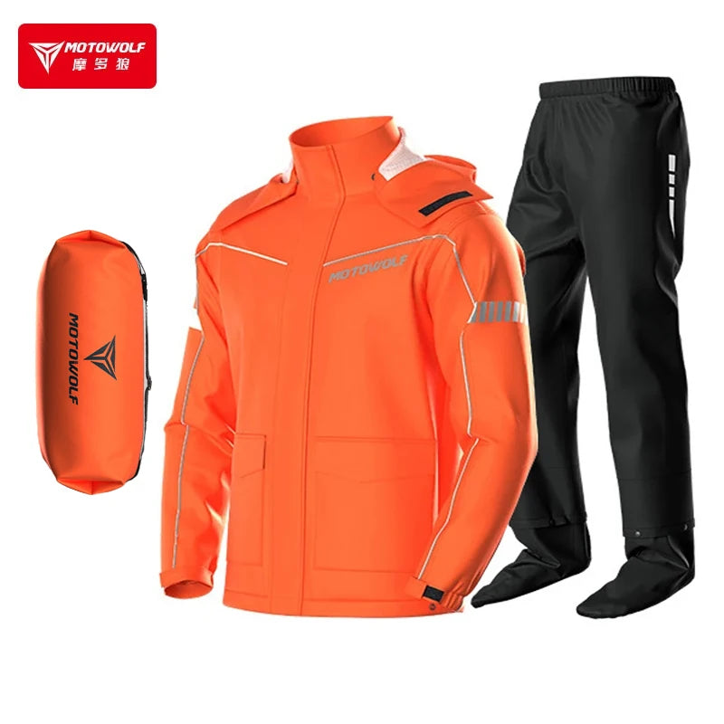 Men's Waterproof Motorcycle Rain Suit – Reflective Split Jacket & Pants