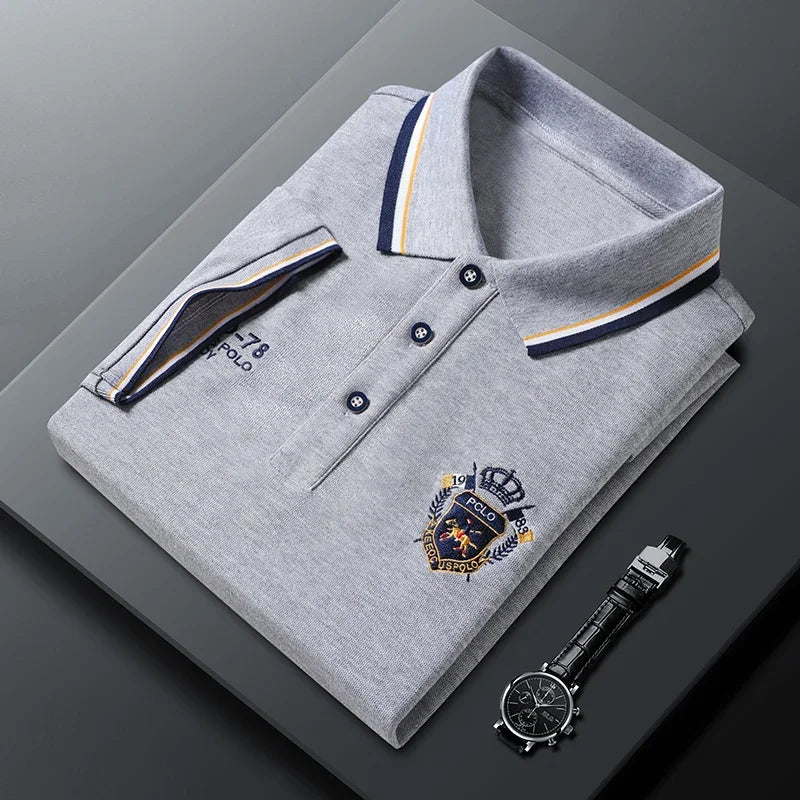 Men's Embroidered Cotton Polo – Casual Solid Colors