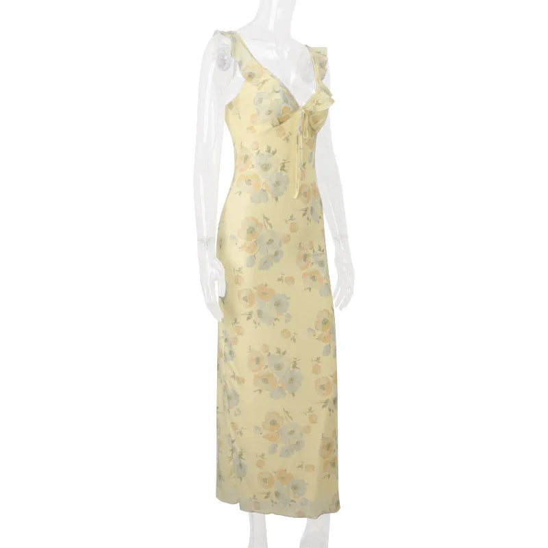 Women's Floral Print Backless Maxi Dress