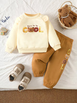 Toddler Boys’ 2-Piece Winter Fleece Set - Funny Bear Thick Pullover & Printed Pants
