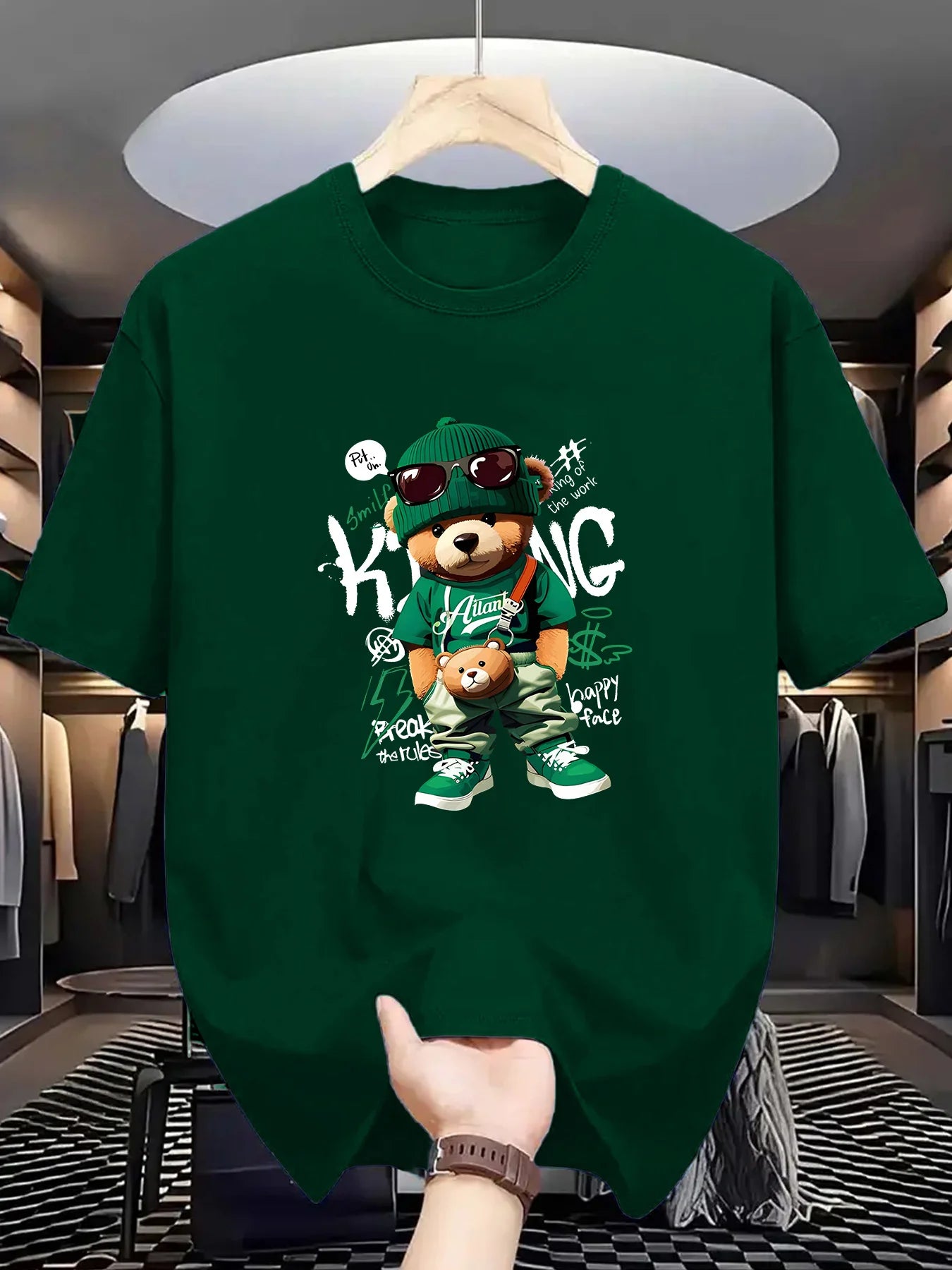 Men’s Geometric Bear Print 100% Cotton Oversized T-Shirt