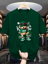 Men’s Geometric Bear Print 100% Cotton Oversized T-Shirt