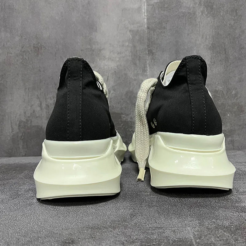 Men's Platform Heels Shoes Leather Women Canvas Luxury Jumbo Lace Up High Street Autumn Flats Black Sneakers