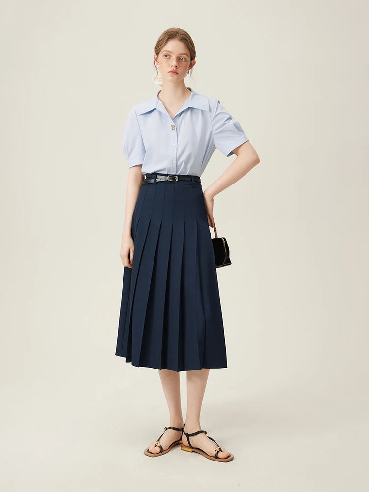 Women's Pleated Midi Skirt – Elegant Office Style