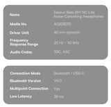 Baseus Bass EH10 NC Wireless Headphones Bluetooth 6.0 Noise Canceling 45dB Over Ear HeadsetSpatial Audio Earphone 80H Time