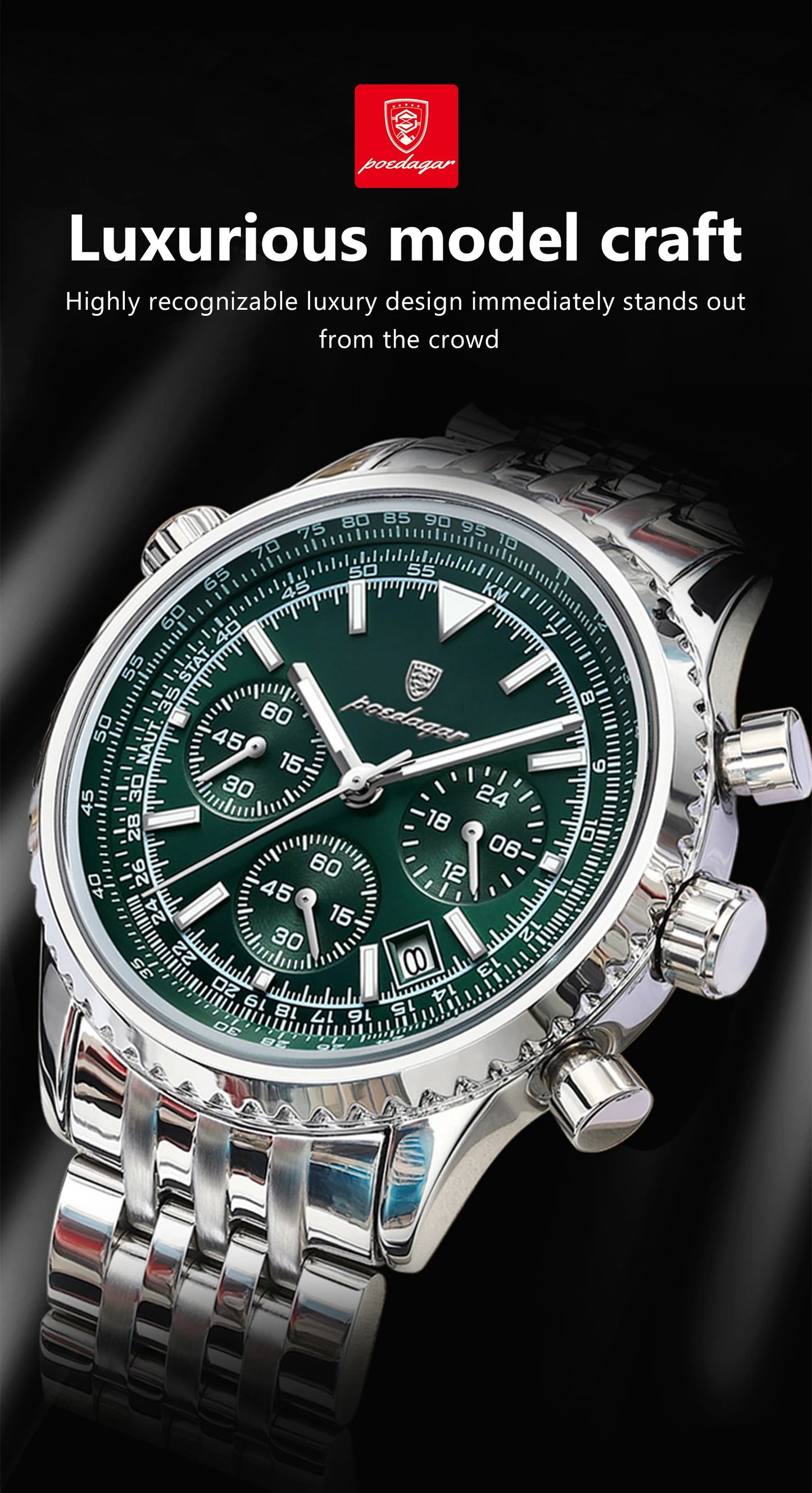 POEDAGAR Men's Luxury Chronograph Wristwatch