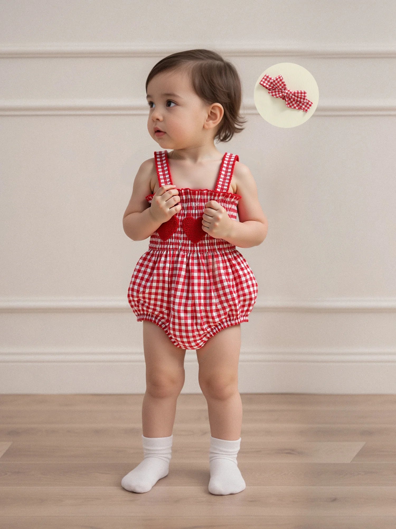 Toddler Girl Heart Print Romper & Headband Set