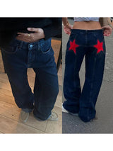 Women's Y2K Star Print Low-Rise Straight-Leg Jeans