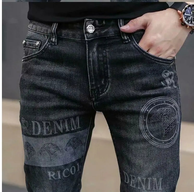 Men's Printed Stretch Slim Fit Denim Jeans