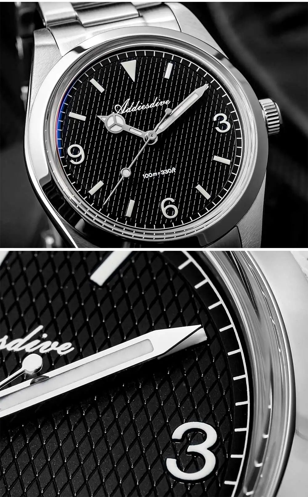 ADDIESDIVE 36mm Men Watch Luxury 200m Waterproof Super Luminous Bubble Glass Stainless Steel Wrist Watch Quartz Watches For Men