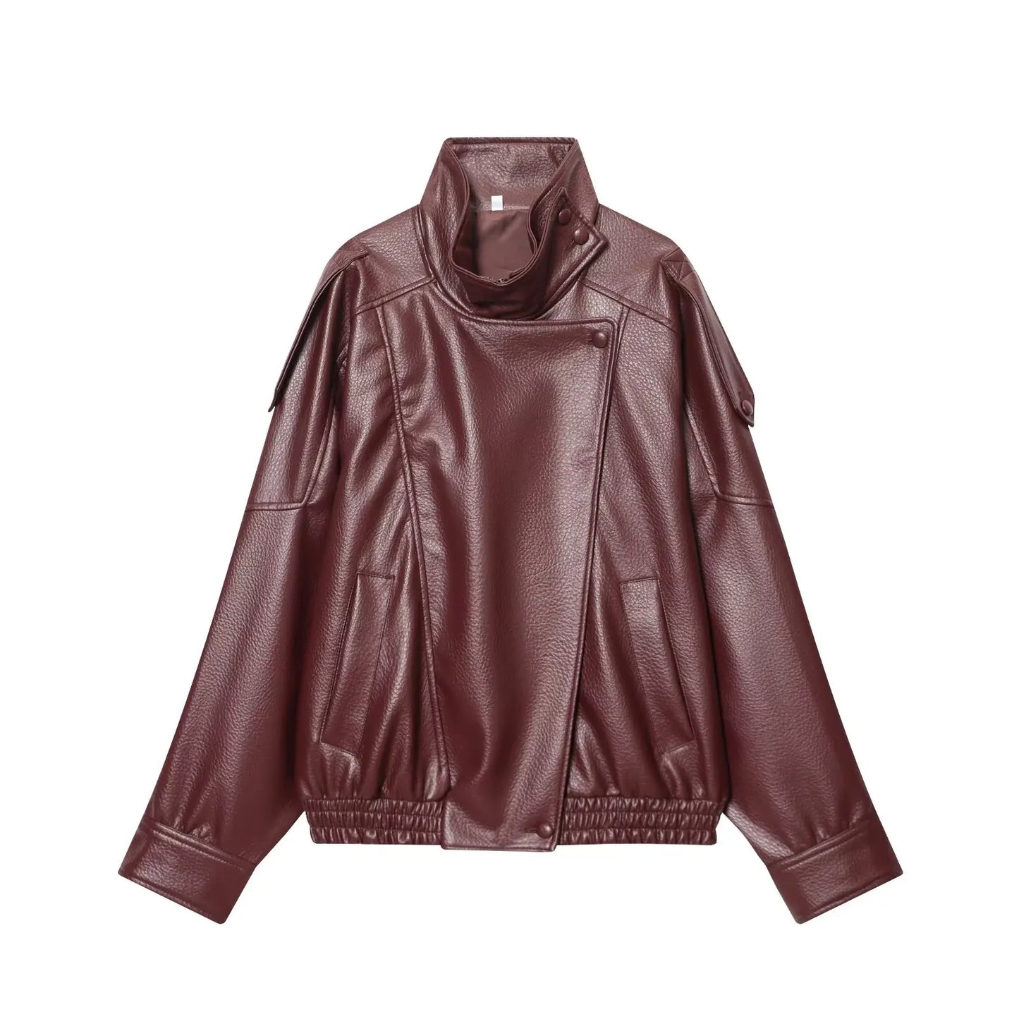 TFMLN Chic Black Faux Leather Jackets Women Long Sleeve Buttons Elastic Oversized Coats Fashion 2025 Autumn Winter Streetwear