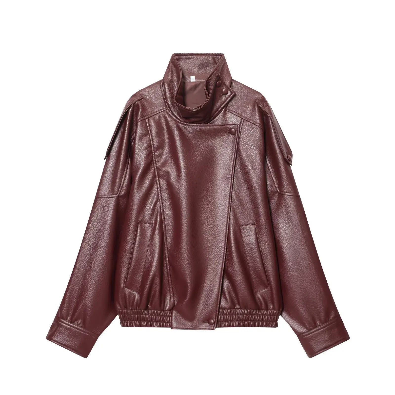 TFMLN Chic Black Faux Leather Jackets Women Long Sleeve Buttons Elastic Oversized Coats Fashion 2025 Autumn Winter Streetwear