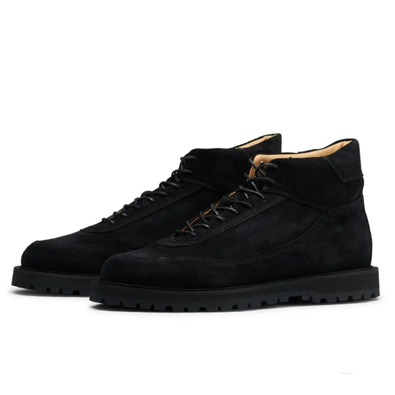 KOWM Hiking shoes men's walking boots British thick soled cowhide high top motorcycle boots ankle sneakers  casual trekking shoe