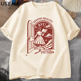 Leaving Reality Entering Fiction T Shirt Men Women Vintage Funny Bookish Book Lover Tshirt Woman Reading T-shirt Streetwear