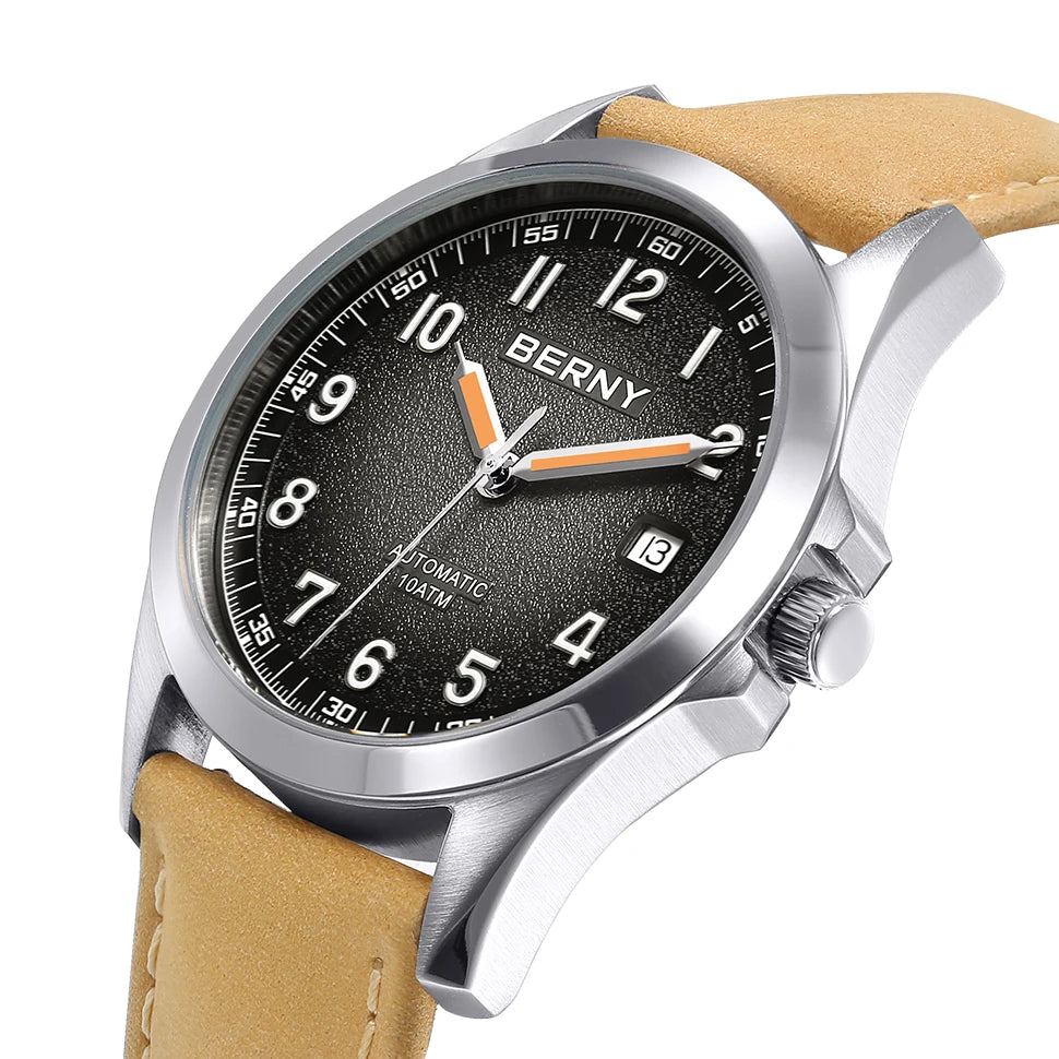 BERNY Frosted Dial Automatic Watch Men Luminous Mechanical Original ST2130 Wristwatch Sapphire Luxury Men Watch 10ATM Waterproof