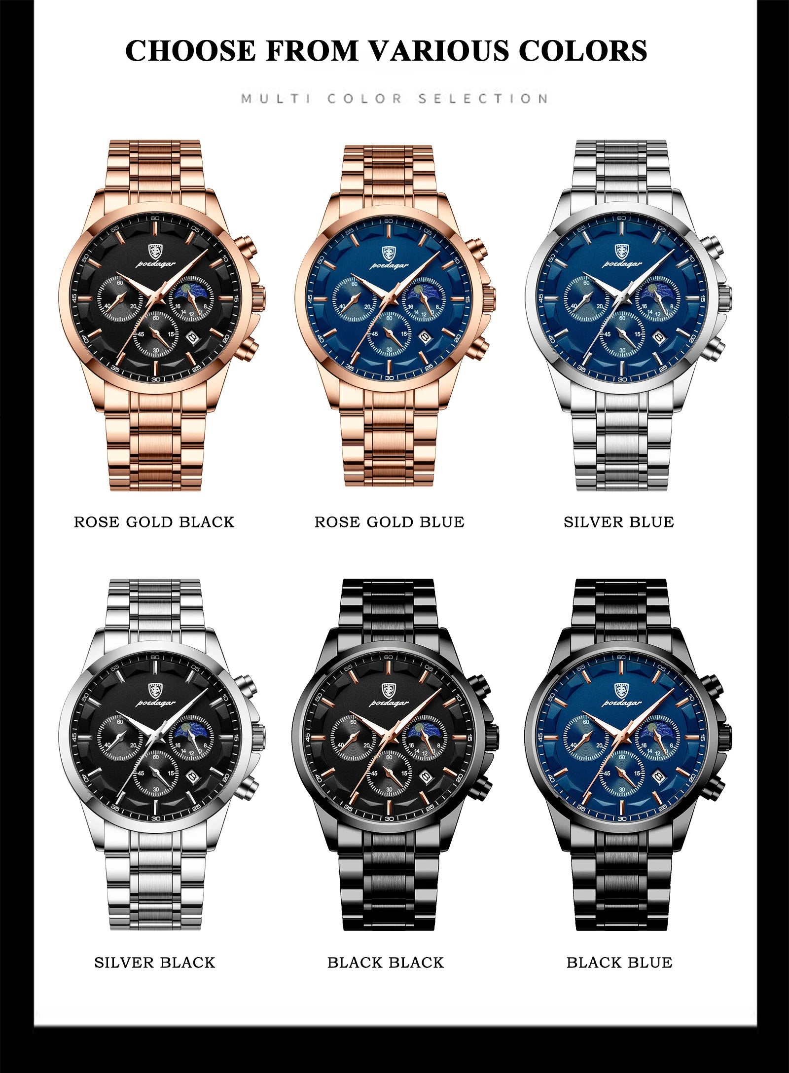 POEDAGAR 928 Men's Luxury Chronograph Watch | Luminous & Waterproof