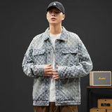 Fashionable Premium Jacquard Washed Denim Jacket for Men - Autumn New Arrival American Vintage Distressed Streetwear Style