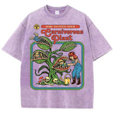 Earnivorous Plant Pattern Washed T-Shirts Men Breathable Cotton Casual T Shirt Soft Summer Comfortable Crewneck Short Sleeve