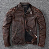 New 100% Cowhide Leather Jacket men Top Layer Clothes Men's Stand Collar Motorcycle Clothes  Autumn Winter Plus Size motorcycle