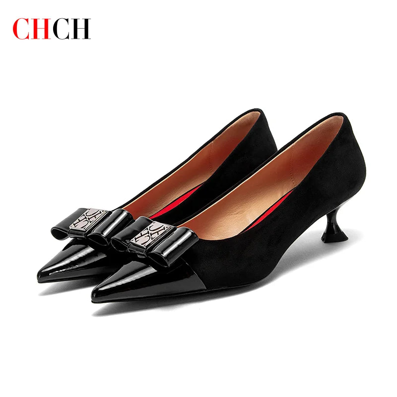 CHCH Women's Velvet Block Heel Pumps | Office & Evening