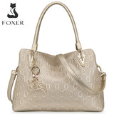 FOXER Brand Cowhide Leather Women's Shoulder Bag Female Split Leather Handbag Fashion Lady Tote Large Capacity Top Handle Bag