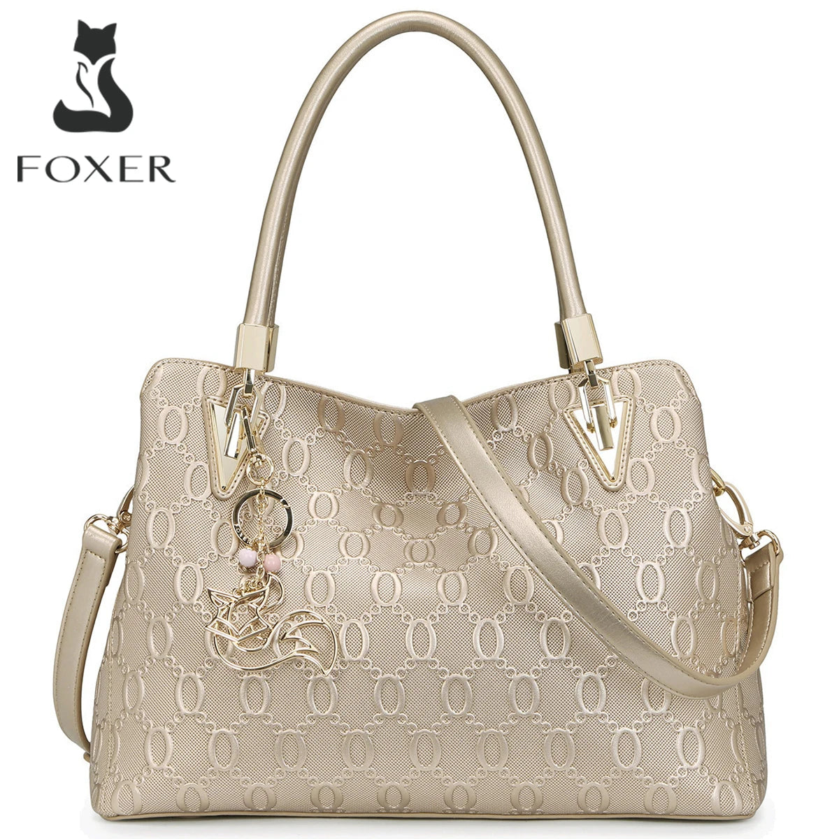 FOXER Brand Cowhide Leather Women's Shoulder Bag Female Split Leather Handbag Fashion Lady Tote Large Capacity Top Handle Bag