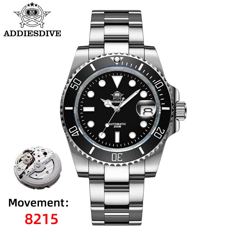 ADDIESDIVE Sapphire Glass Automatic Mechanical Watch Japan 8215 Stainless Steel AD2503 Reloj Hombre Waterproof NEW Diver Watches