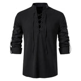 King Billion Men's Shirts Casual Men Cotton Linen Long Sleeve T-shirt Spring Autumn Vintage Shirt US Size Drawstring Neck