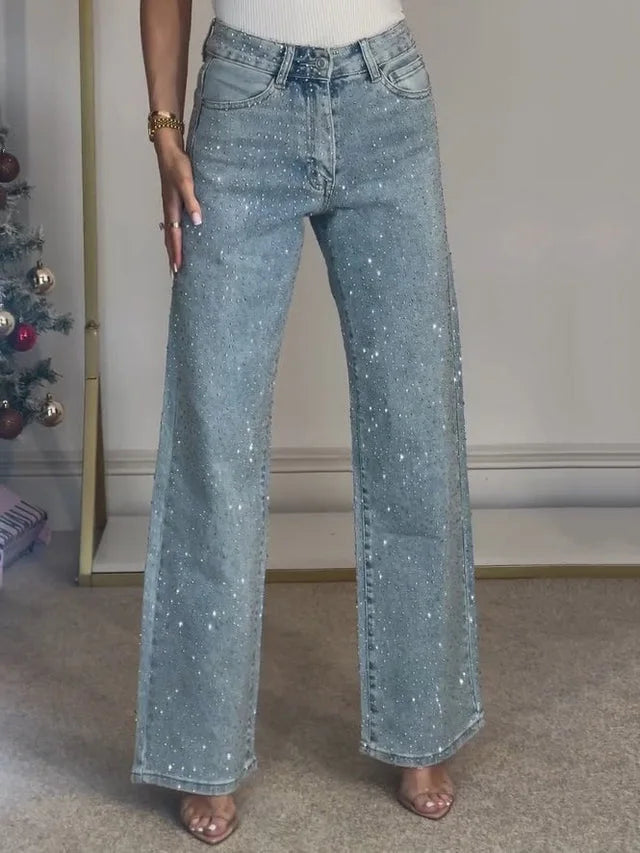 Women's High-Waist Stretch Straight Jeans | Distressed Denim
